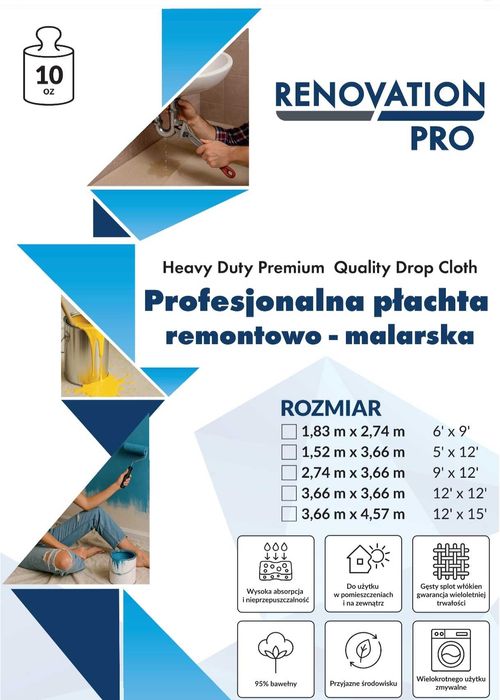 HIT Profesjonalna płachta remontowo malarska, DROP CLOTH, Nowość w PL