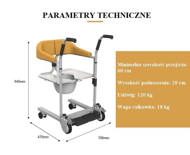 Wózek Toaletowy do przenoszenia pacjentów 5 Funkcji 120 kg