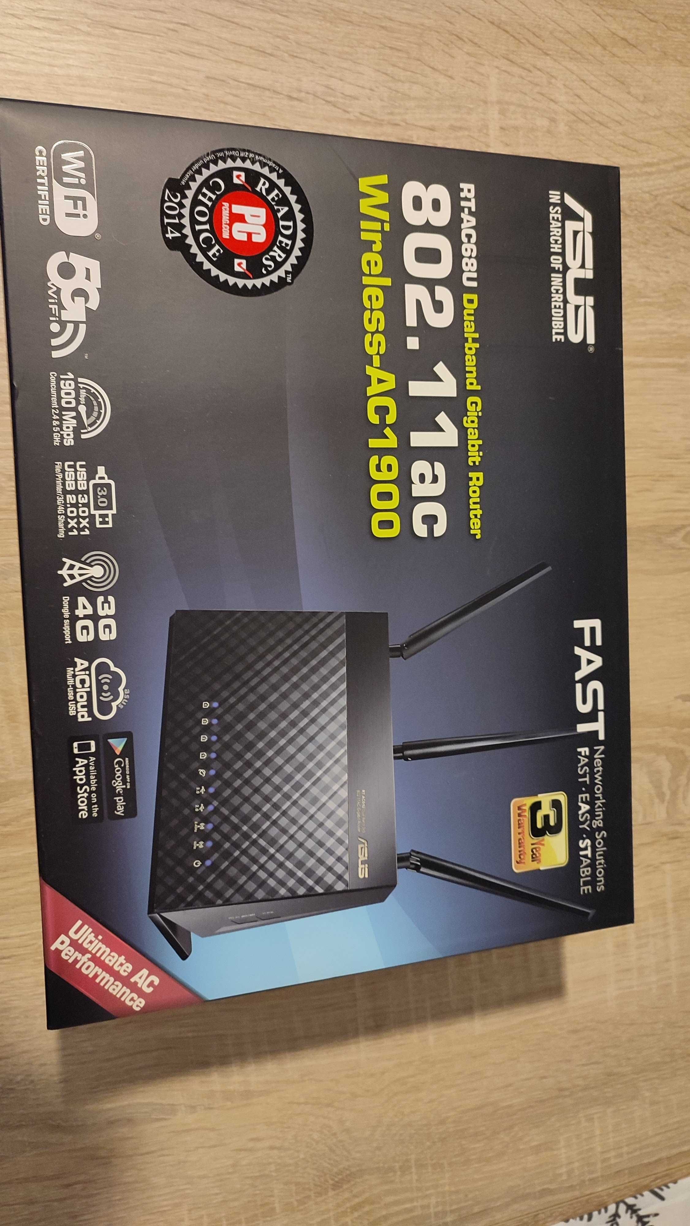 Router ASUS RT-AC68U (1900Mb/s a/b/g/n/ac, 2xUSB, QAM)-jak nowy