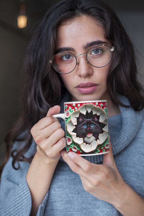 Kubek Kot Z Kotem Dla Kociary Piękny Kolorowy Kubek 330ml Prezent