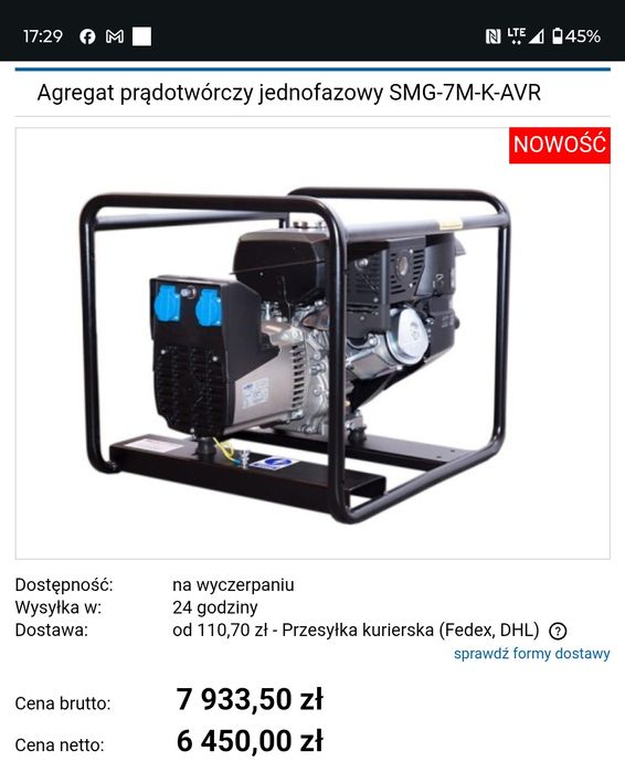 Niezawodny Agregat prądotwórczy 7kW Spalinowy SUMERA KOHLER
