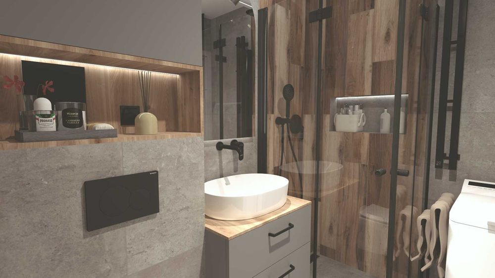 Projekt 3D łazienki z wanną lub prysznicem