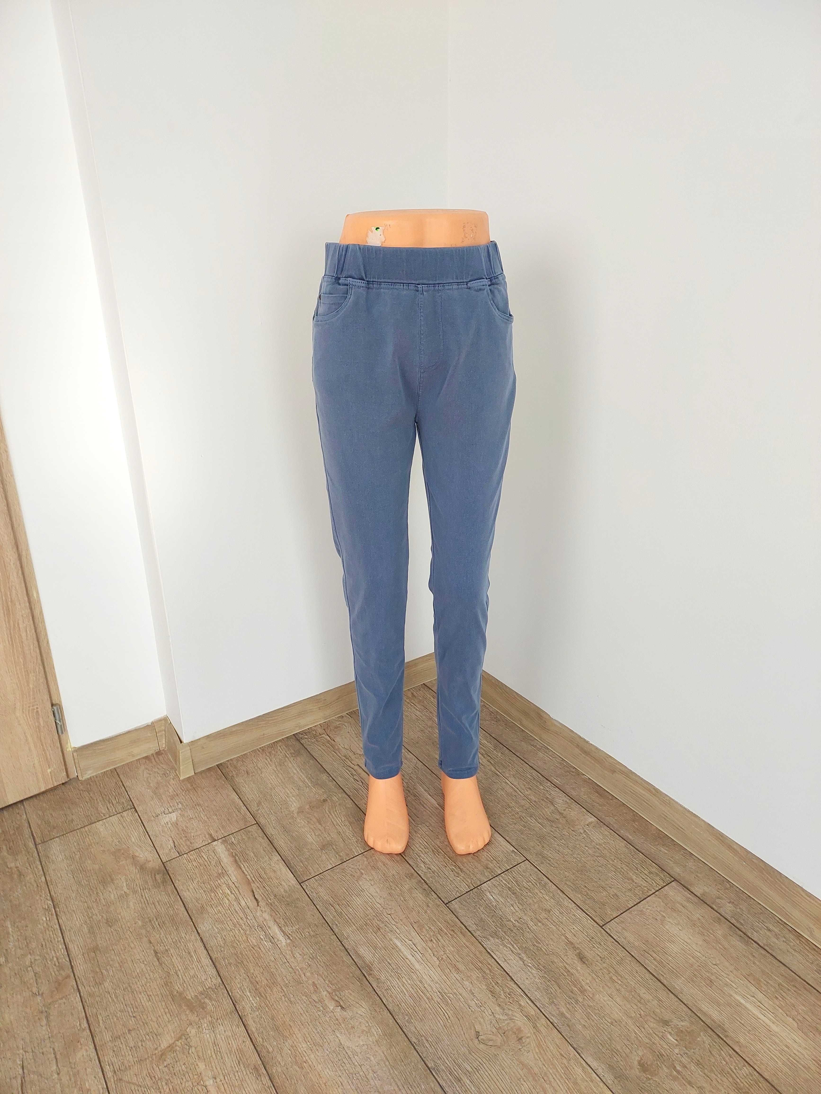 Spodnie Na Gumce Miękki Jeans Z Kieszeniami Niebieskie 6xl 52