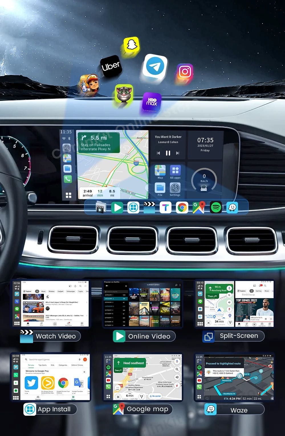 CarlinKit TBox Ambient 4/64 LTE USB Android 13 беспродной CarPlay