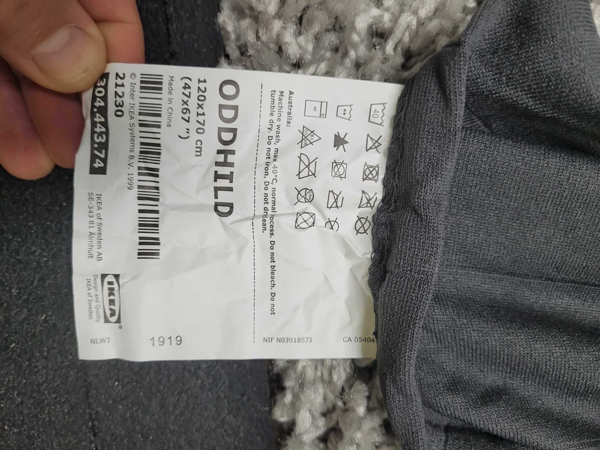 IKEA ODDHILD Pled 120x170 ciemnoszary koc narzuta - NOWY