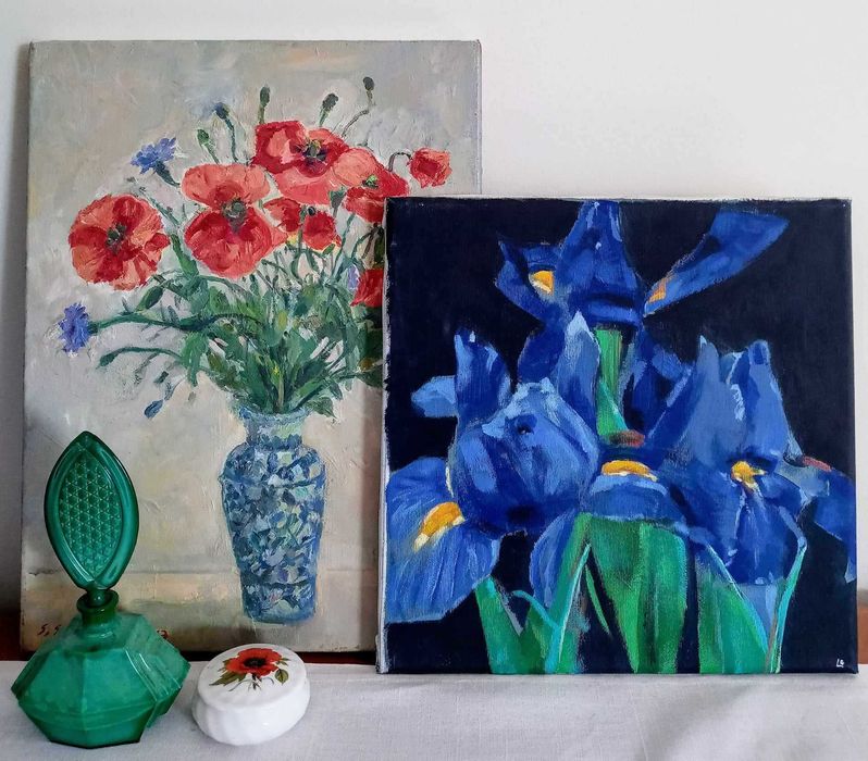 Maki i chabry w wazonie- obraz olejny