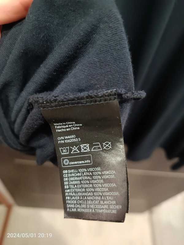 Granatowa Bluzka Krótki Rękaw 100% Wiskoza Plus Size H&M Rozmiar 4XL