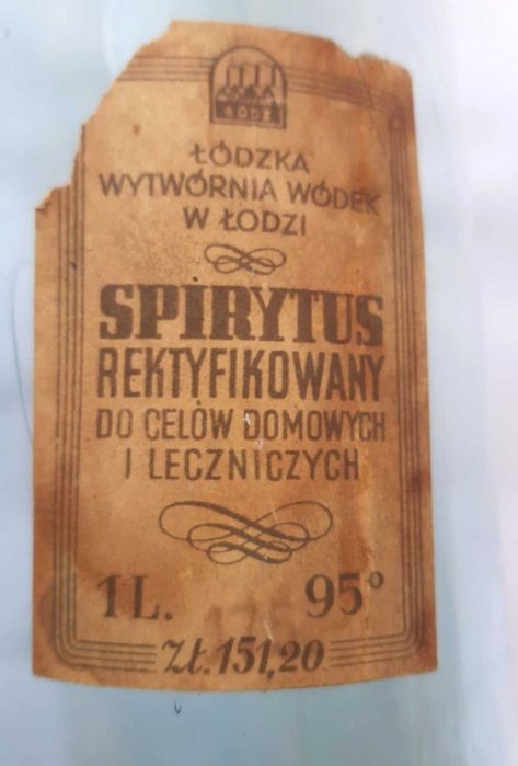 Butelka -SPIRYTUS REKTYFIKOWANY  z Lódzkiej Wytwórni Wódek