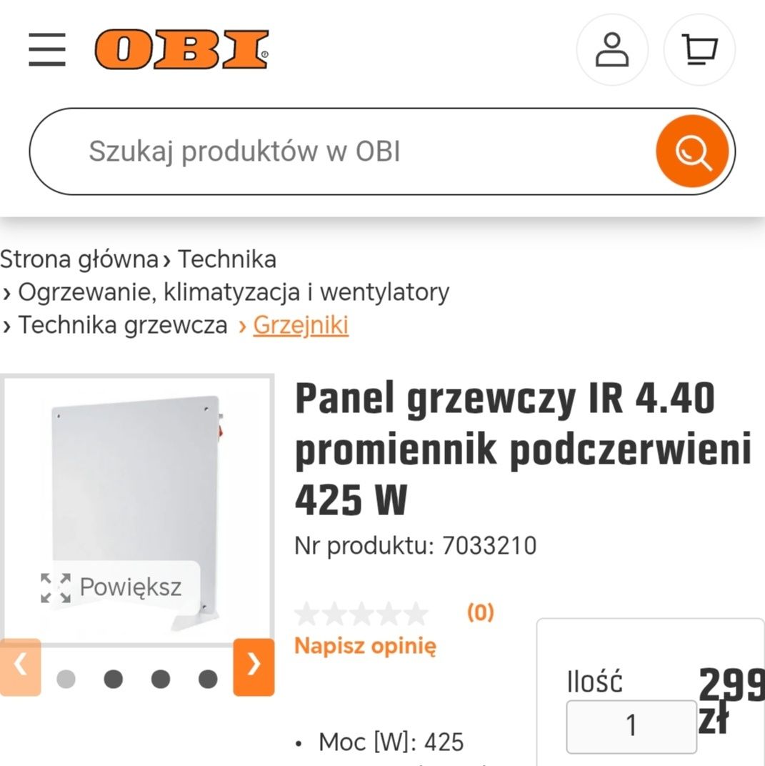 Panel grzewczy stojący promiennik podczerwieni 425W