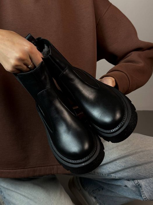 Жіночі зимові чорні челсі натуральна шкіра