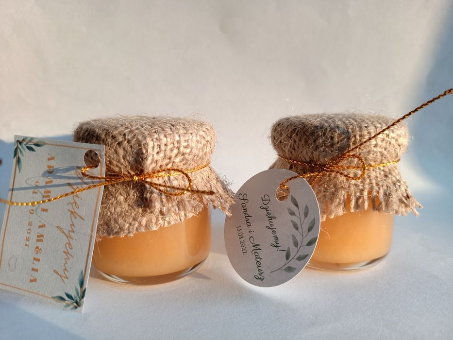 Podziękowania dla gości słoiczki z miodem miód z logo mini miodki 40ml