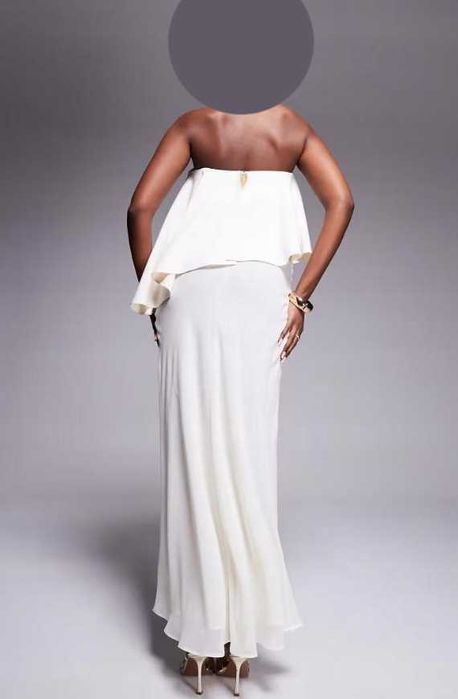 kremowa maxi odkryteramiona asymetryczna bandeau asos