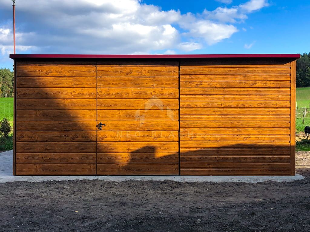 Garaż Blaszany 4,5X5M Brama - Drewnopodobny Spad W Tył Nb116