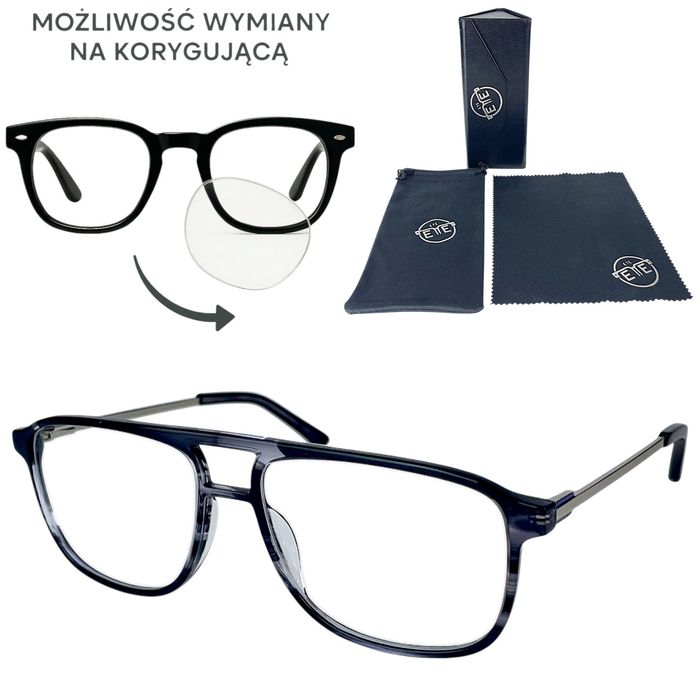 Okulary oprawki zerówki do wymiany na korygujące Acetat+zestaw z etui