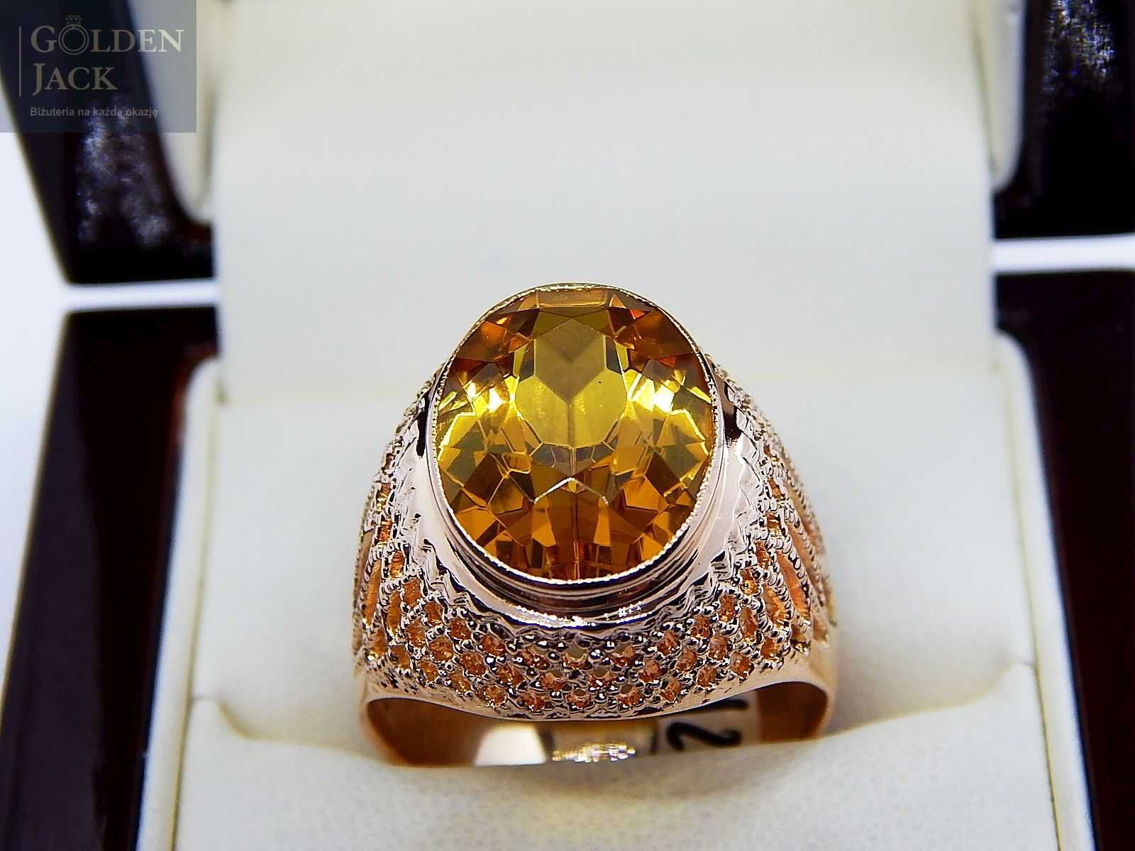 Złoty pierścionek sygnet z żółtym kamieniem złoto p 585 roz. 26 11,68g