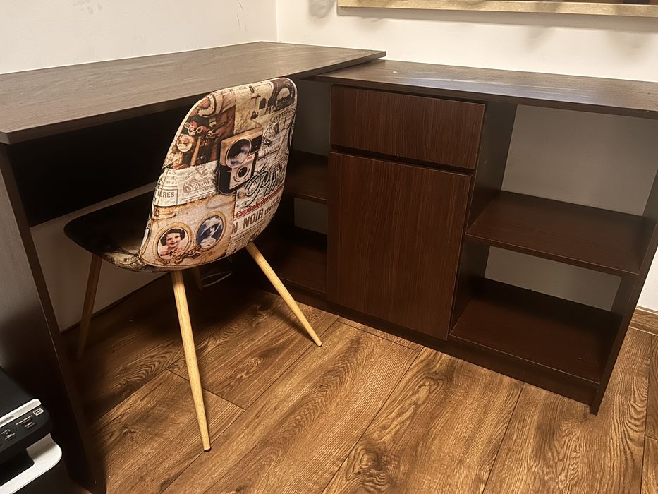 Biurko z szufladą i szafką ciemny braz