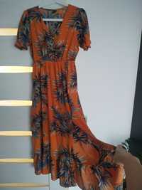 Pomarańczowa sukienka maxi na jesień