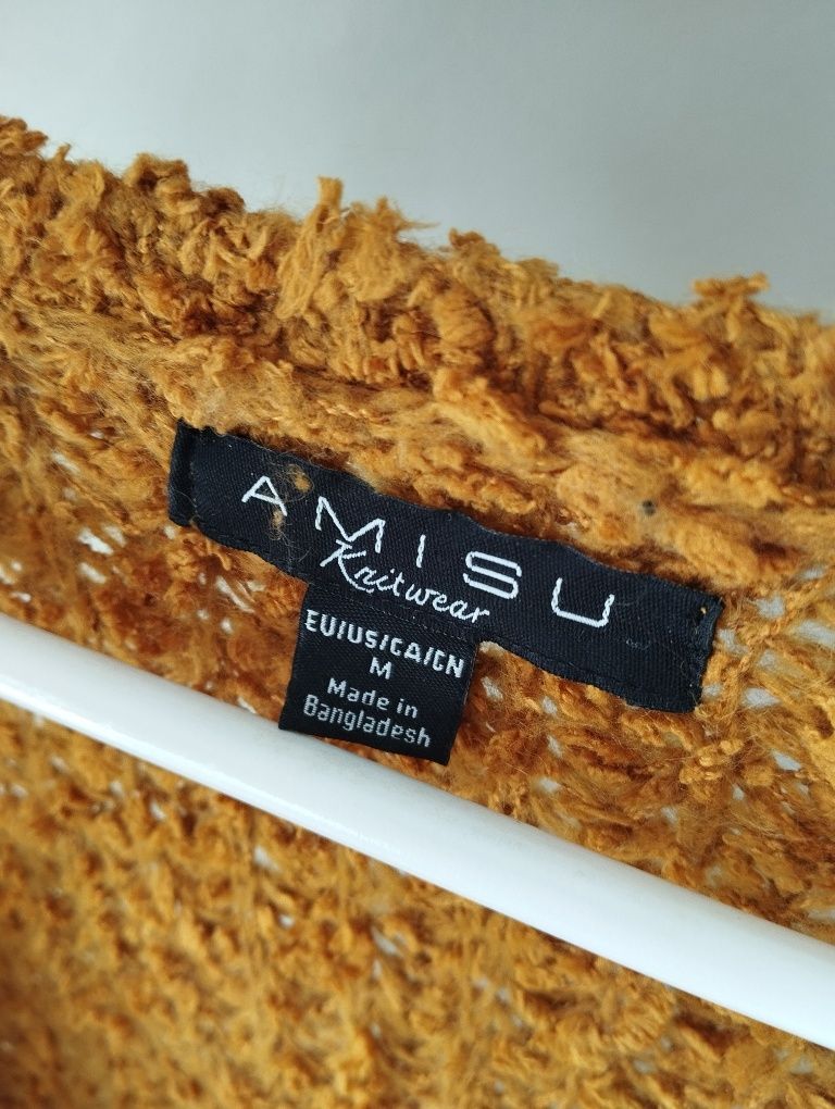 Kardigan niezapinany, długi sweter, pomarańczowy, rudy r. M Amisu