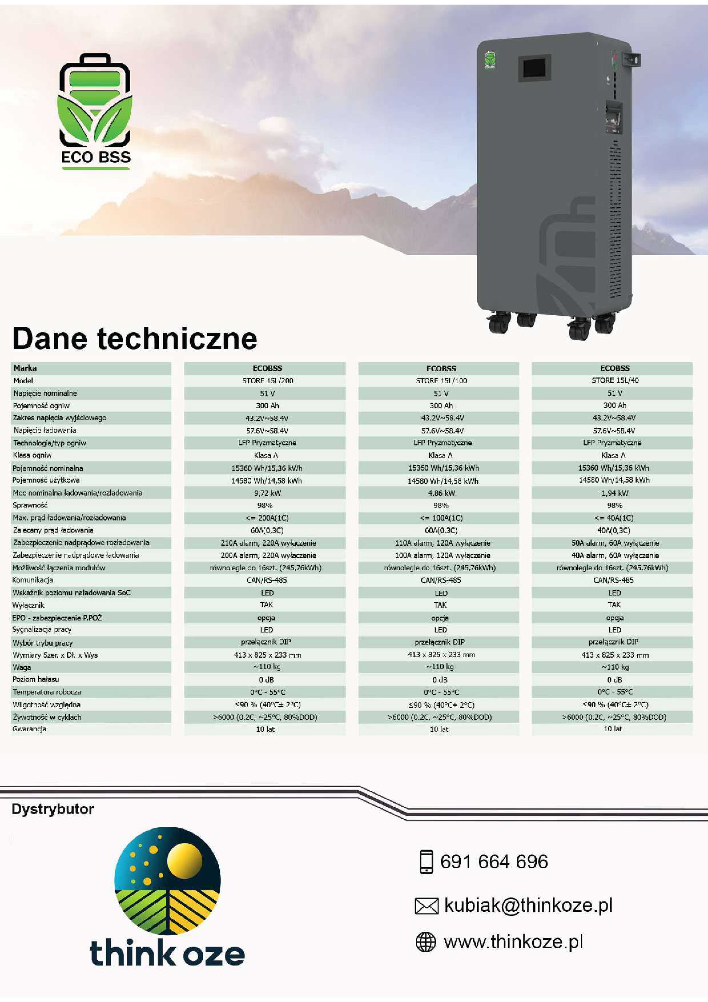 Magazyn energii EcoBSS 15kWh Warszawa (BRUTTO)