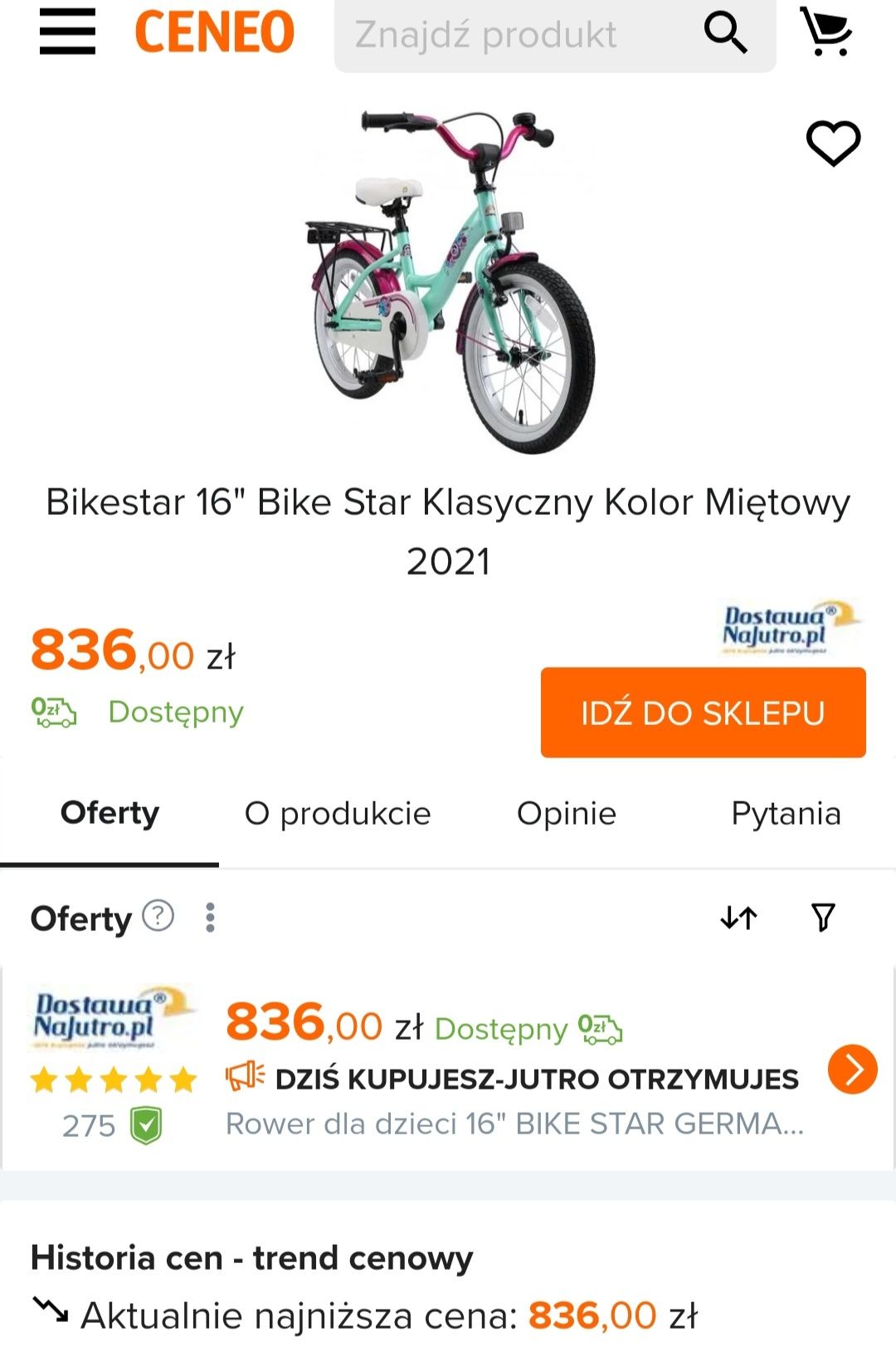 Rower niemieckiej firmy Bikestar 16 cali  stan bdb po jednym dziecku