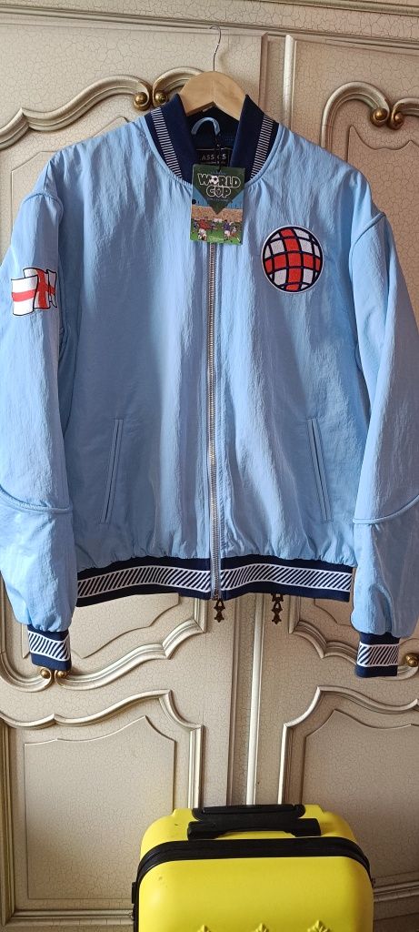 Kurtka bomberka, piłka nożna, angielska, rozmiar L, nowa, błękitna