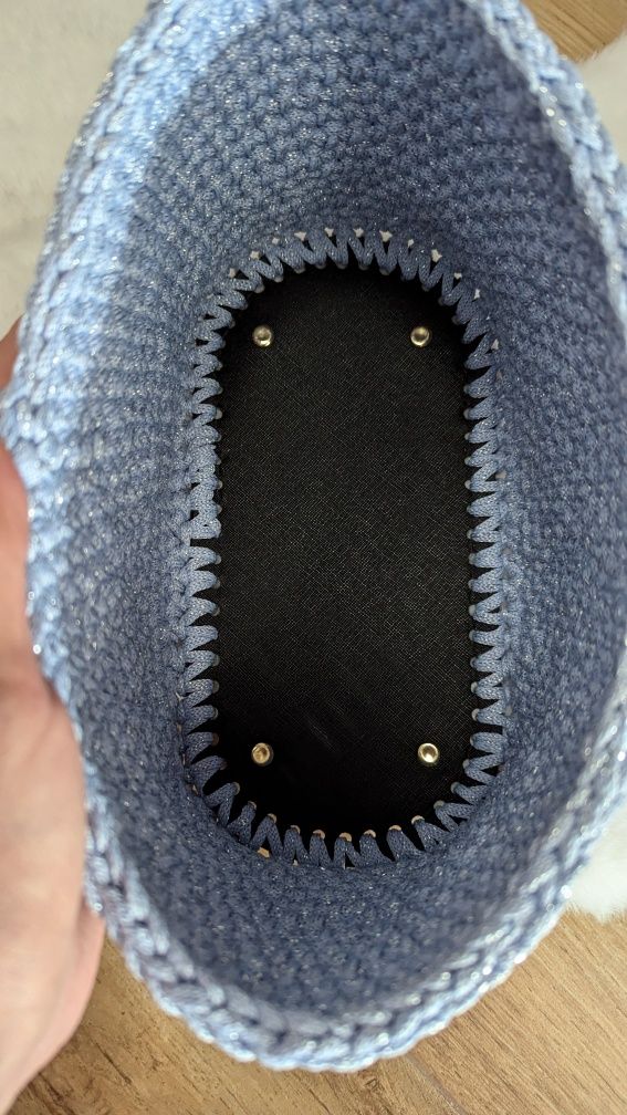 Błękitna z Srebrną nitką Koszyk Kosmetyczka Handmade