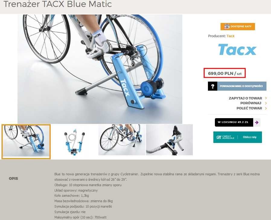 TRENAŻER magnetyczny TACX BLUE MATIC + manetka !