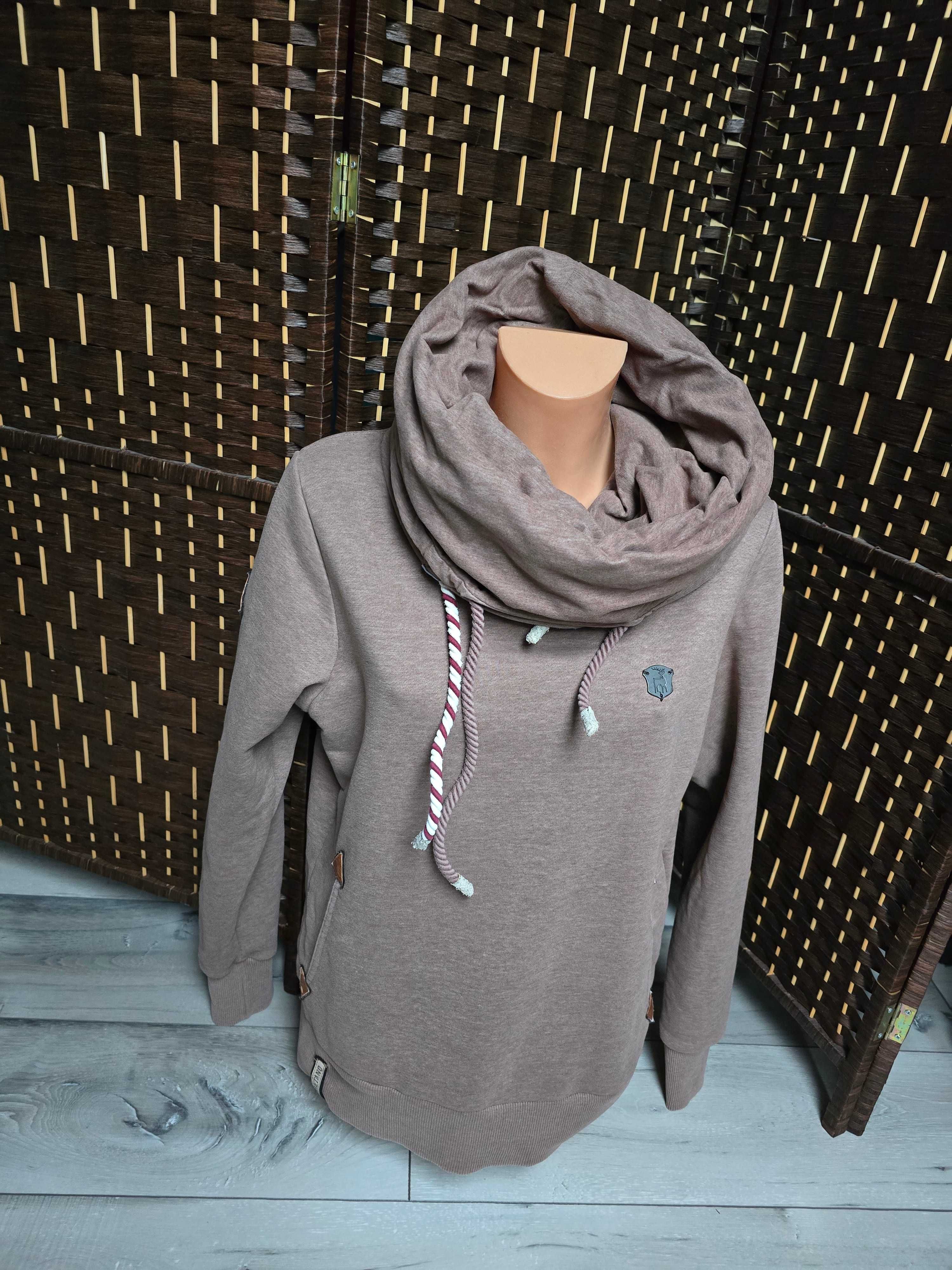Naketano bluza damska rozmiar L brązowa beżowa z kominem golfem