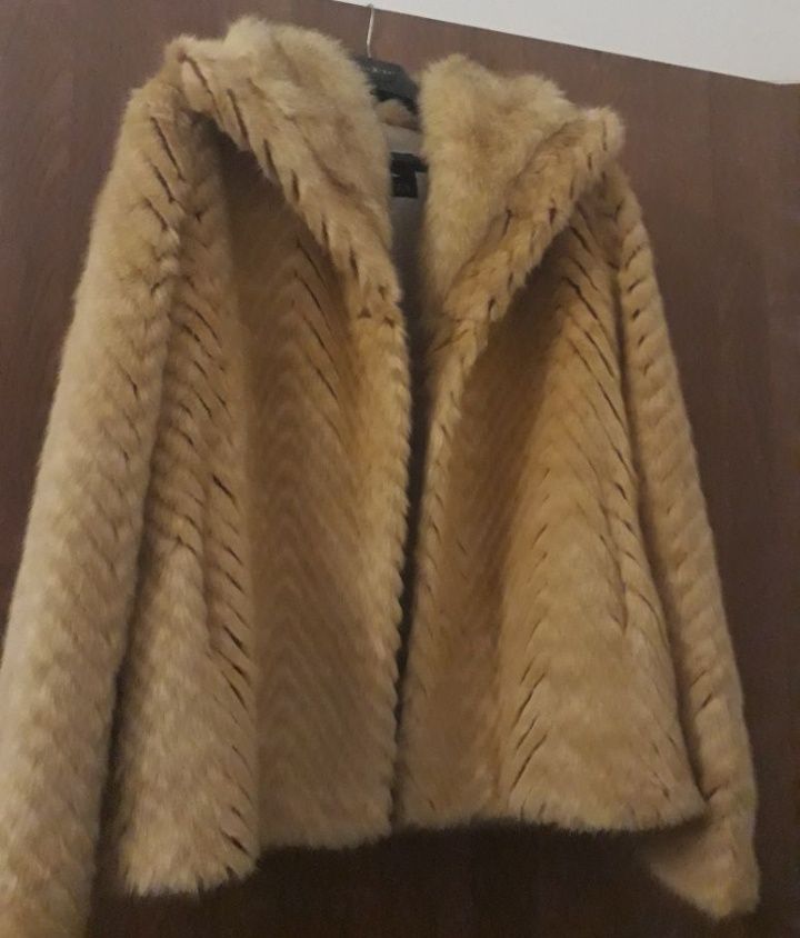 Futro futerko płaszcz kurtka kremowy beżowy karmelowy r L / XL
