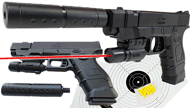 Zabawka Pistolet Na Kulki 6Mm. Glock 18 Policyjny Z Leserem P2698B-4
