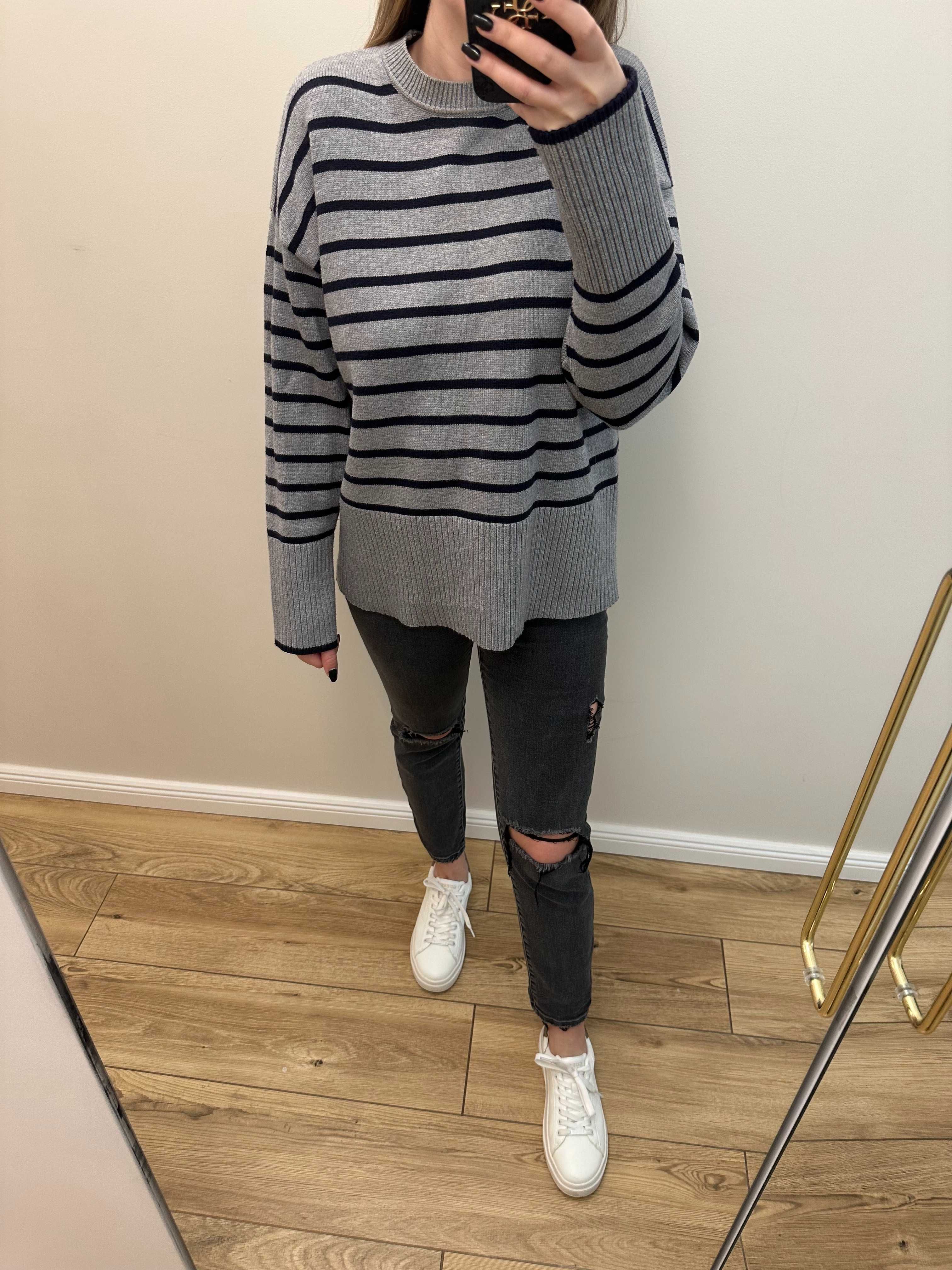sweter zara s szary paski
