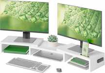 bontec regulowana półka na monitory drewniana biała 80-108 cm