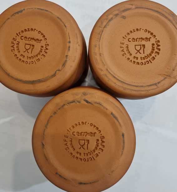 3 kubeczki gliniane Cermer szkliwione do pieczenia mrożenia