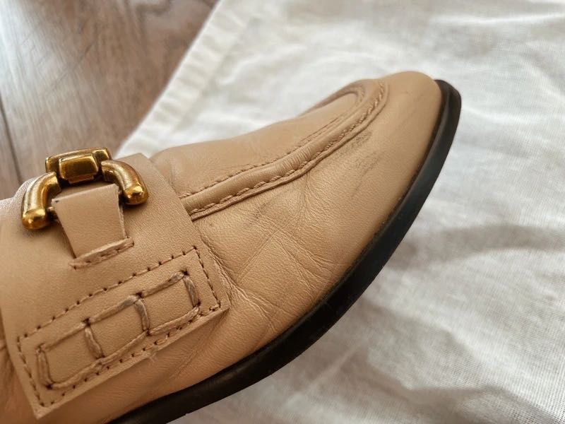 Zara skóra naturalna loafers mokasyny złote zdobieni mosiężne jesień