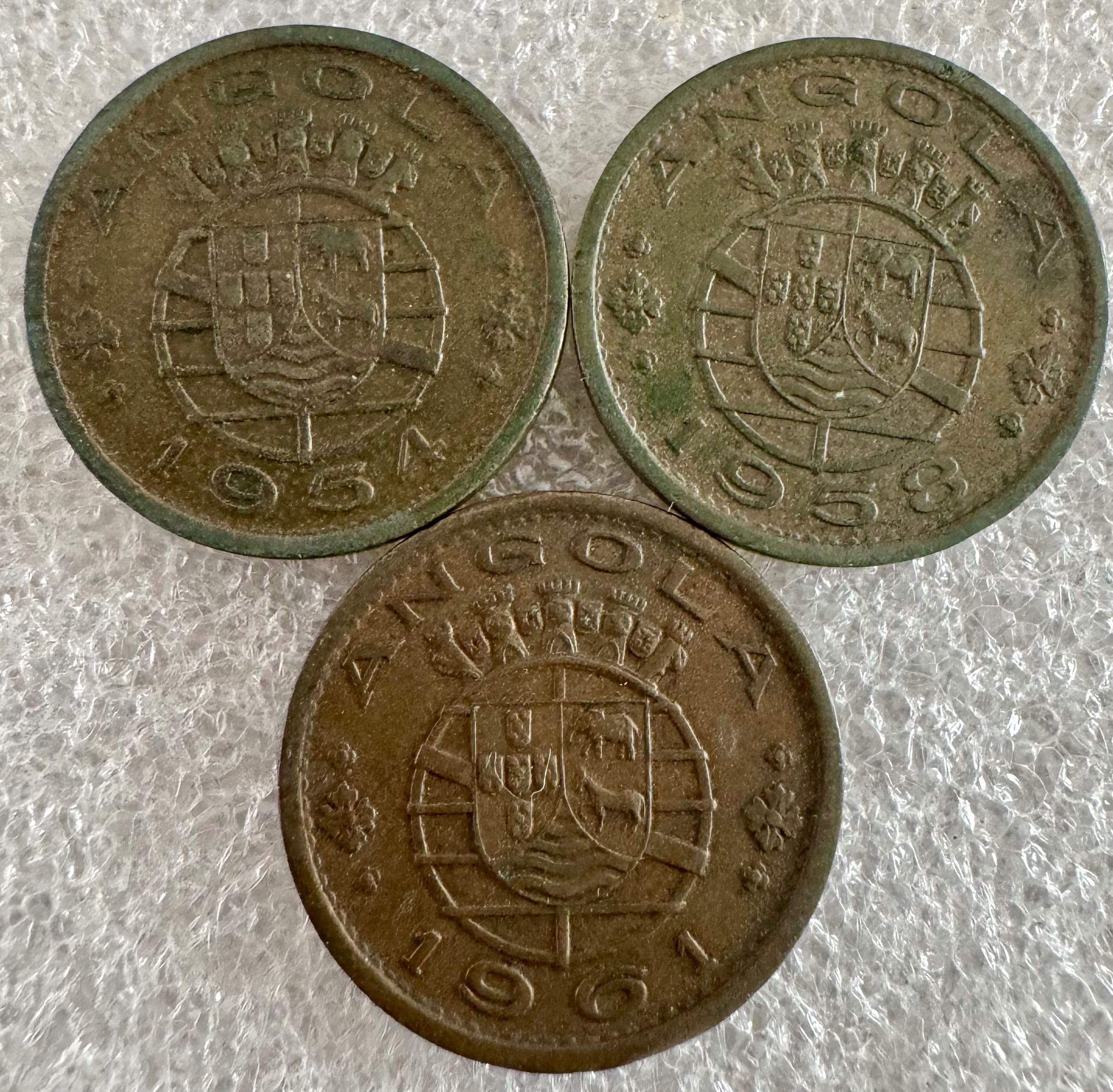 Moedas Portuguesas 3 de 50 Centavos 1954,1958,1961 Angola