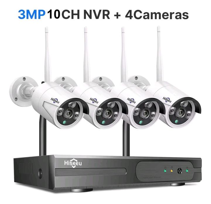 Sistema de Videovigilância CCTV NVR Wi-Fi 4 Câmaras 3MP HISEEU