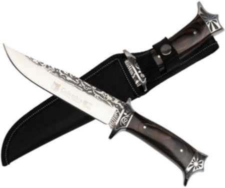 Nóż myśliwski Full Tang stal 440 grawer drewno + pokrowiec (N182)