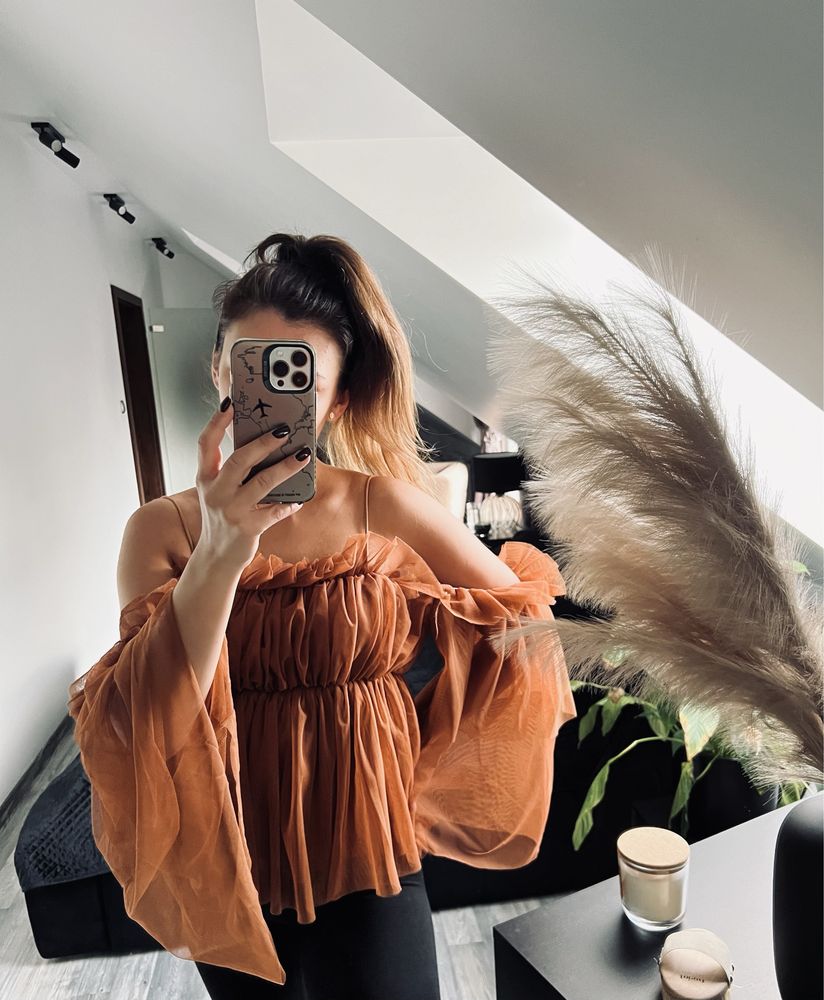 Bluzka tiulowa camel, one size, andrzejki, sylwester