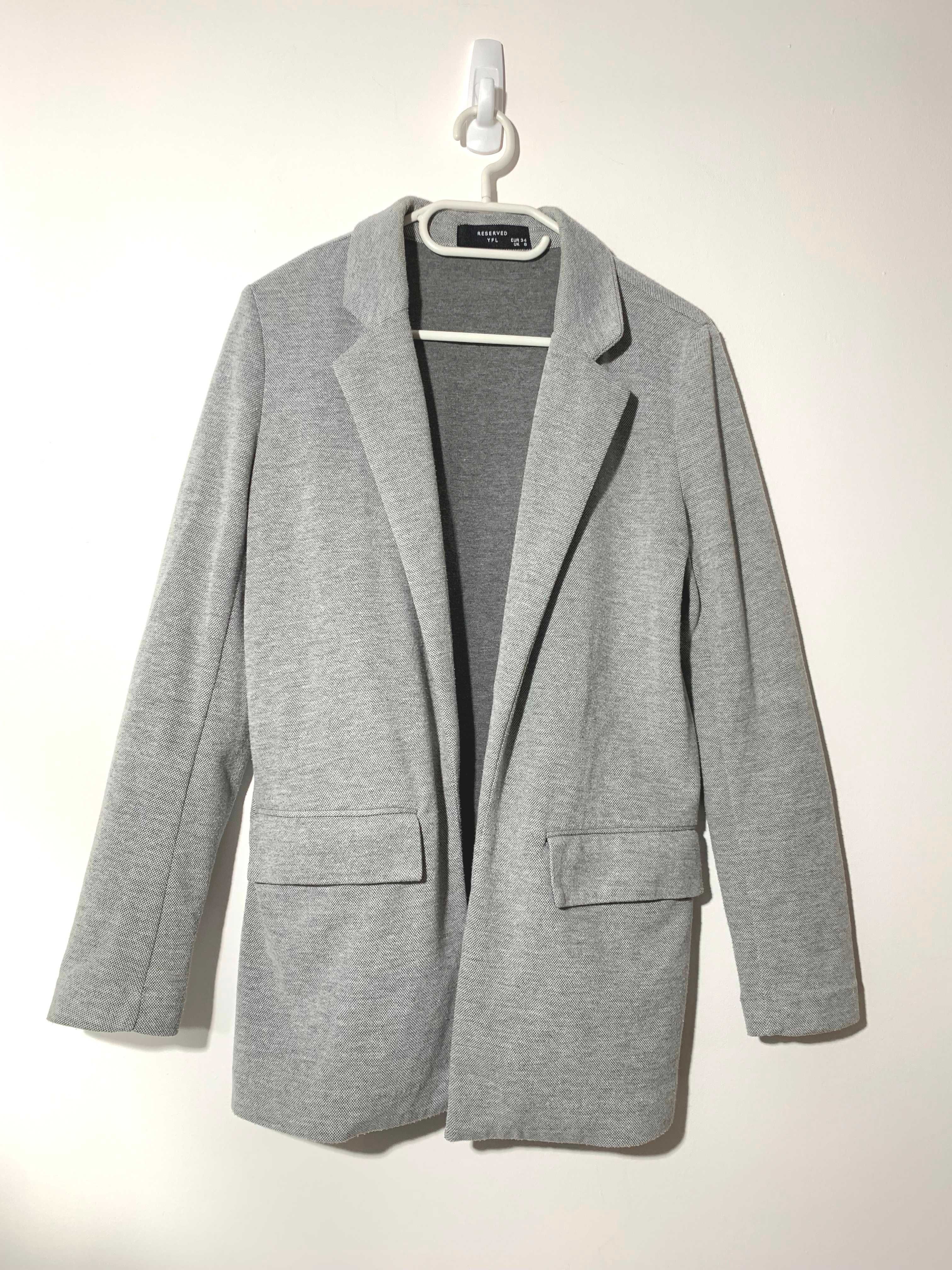 blezer żakiet marynarka basic szary XS S narzutka sweter elegancka
