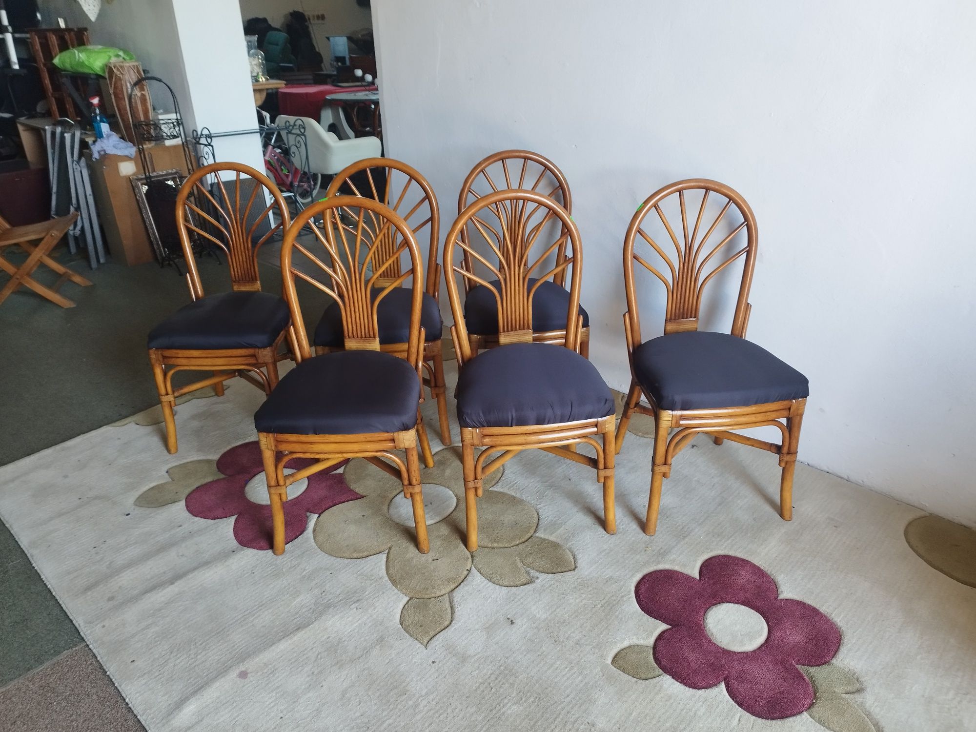 krzesła rattanowe VINTAGE 6 sztuk kuchenne tarasowe