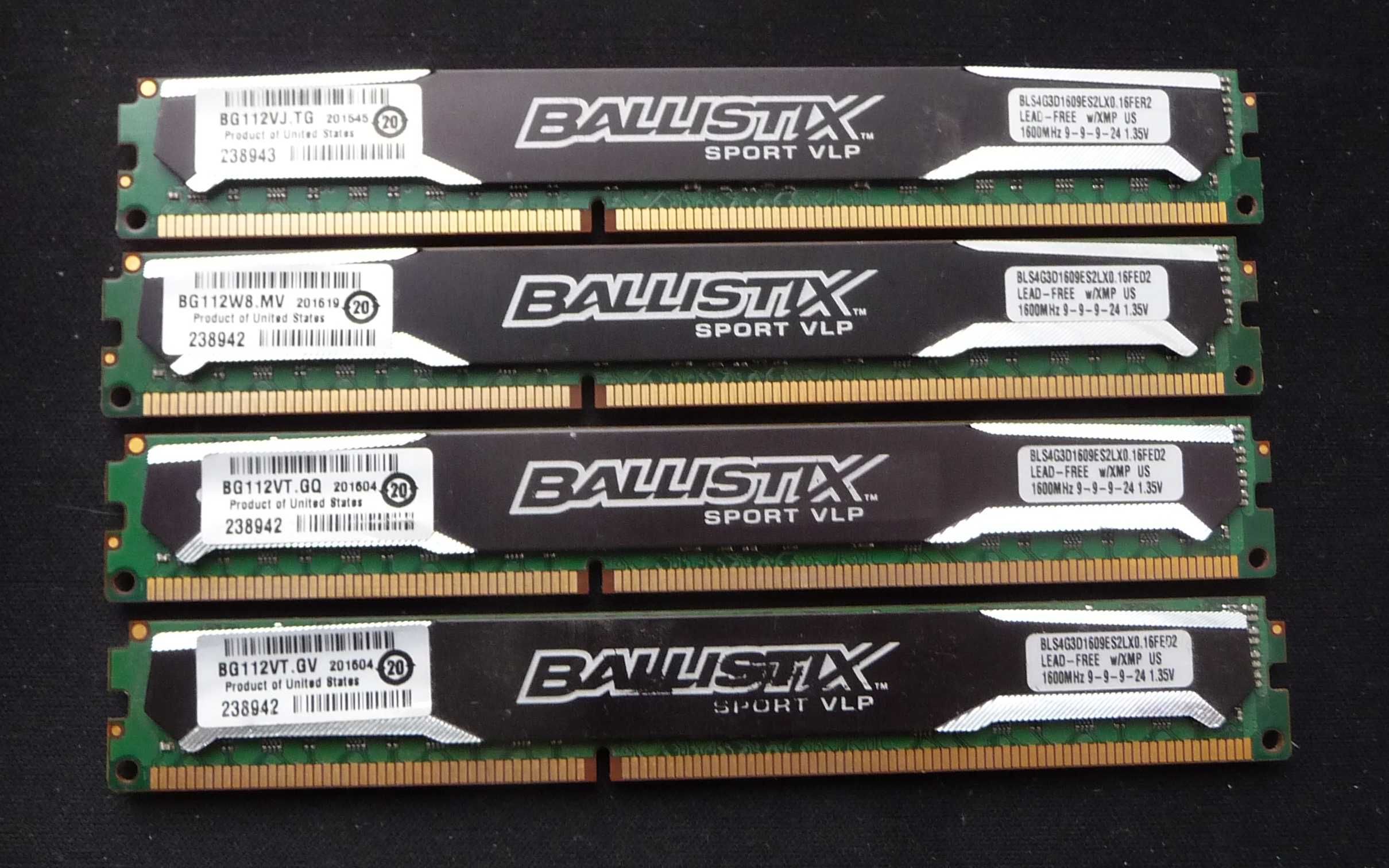Crucial Ballistix Sport VLP 4GB PC3L-12800(BLS4G3D1609ES2LX0)(4шт)16Gb