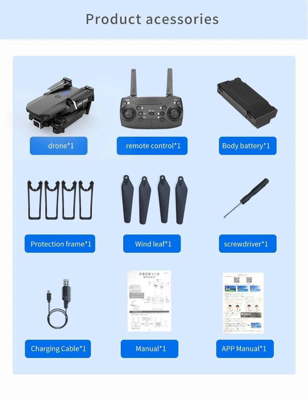 Drone, 4K grande angular câmera HD E88 Pro 3 baterias