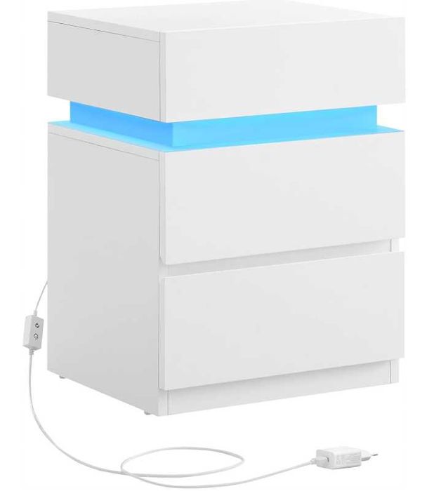 Stolik nocny z oświetleniem LED biały 35 x 40 x 55 cm VASAGLE