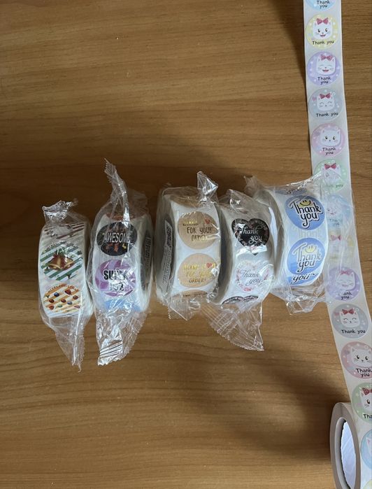 Круглые наклейки стикеры бобина спасибо thank you handmade new year