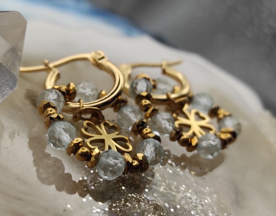 Kolczyki Topaz błękitny kamienie naturalne Koniczynka Szczęście