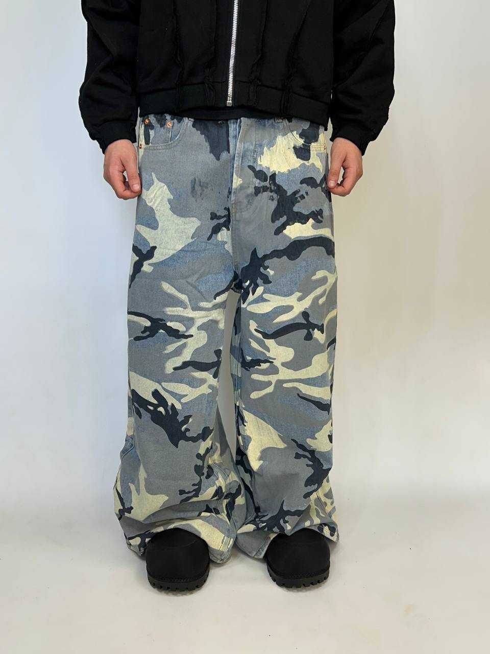 Штани джинсы камо camo голубые серые камуфляж baggy джинси штаны