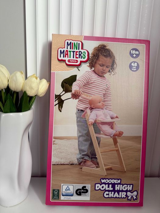 Nowe drewniane krzesełko do karmienia lalek lalki Mini matters toys
