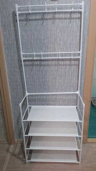 Вешалка-стойка для одежды и обуви 2в1 на 4 полки вішалка підлогова
