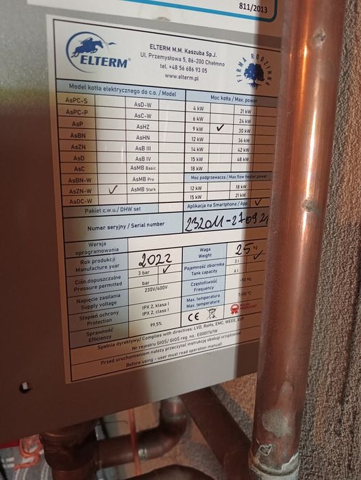 Piec elektryczny 9 kW plus aplikacja