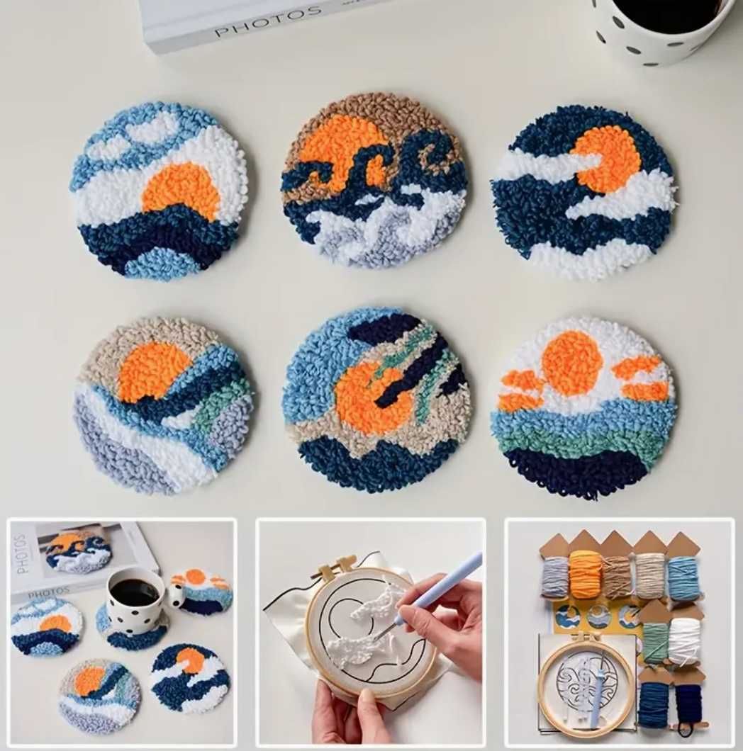Набір для килимової вишивки 6 підставок , punch needle kit
